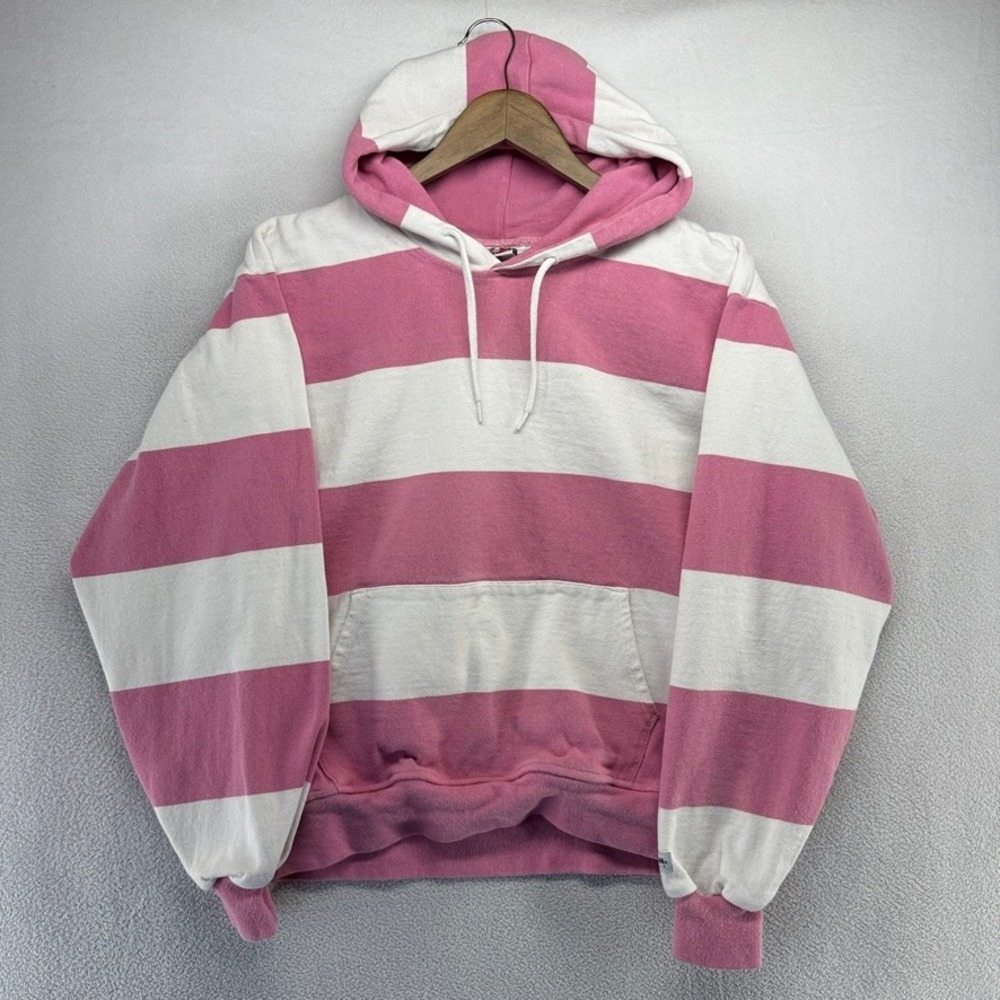 Vintage Barbarian Rugby Hoodie Men's Medium Pink White Striped Heavy Thick 90s